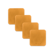 Gold leather square coaster set with hand-pressed Woolly Made logo spread out.