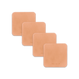 Natural leather square coaster set with hand-pressed Woolly Made logo spread out.
