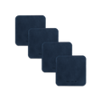 Navy leather square coaster set with hand-pressed Woolly Made logo spread out.