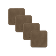 Olive leather square coaster set with hand-pressed Woolly Made logo spread out.