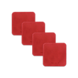 Red leather square coaster set with hand-pressed Woolly Made logo spread out.