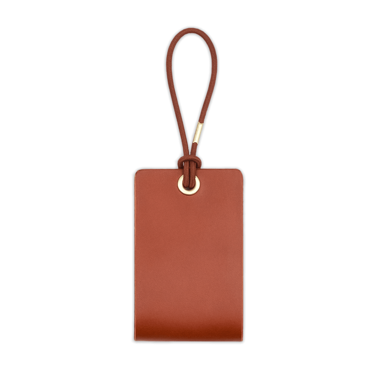 Woolly Made Standard Luggage Tag in Brown with elastic cord front view.
