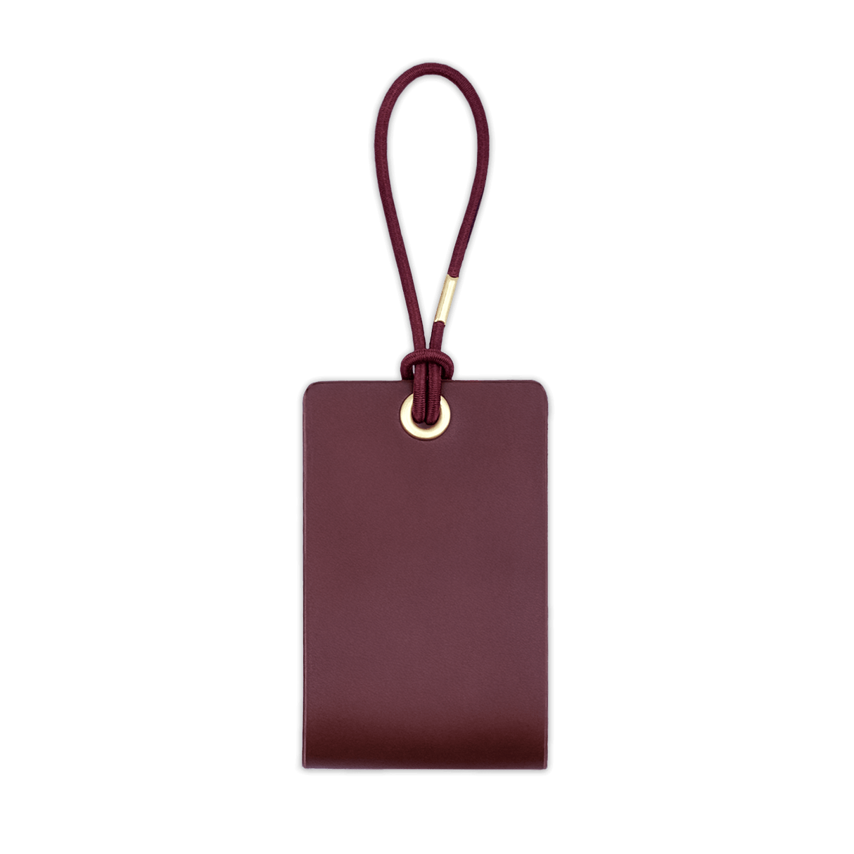  Woolly Made Standard Luggage Tag in Burgundy with elastic cord.