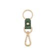 Green leather Swivel Keychain, decorative perforation, etched Woolly Made logo, brass hardware.