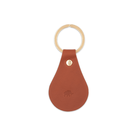 Brown leather Tab Keychain, hand-pressed Woolly Made logo, brass hardware.