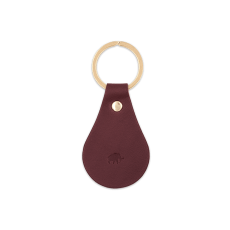 Burgundy leather Tab Keychain, hand-pressed Woolly Made logo, brass hardware.