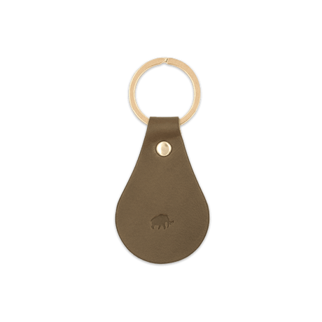 Olive leather Tab Keychain, hand-pressed Woolly Made logo, brass hardware.