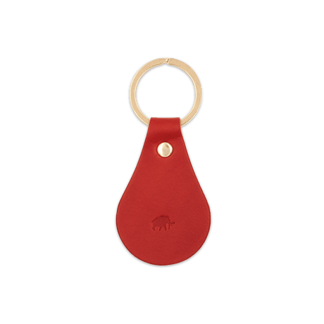 Red leather Tab Keychain, hand-pressed Woolly Made logo, brass hardware.