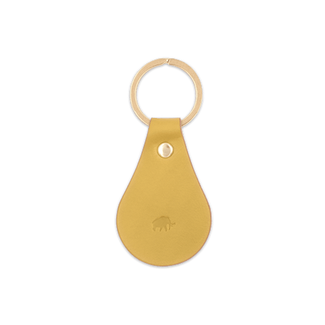 Yellow leather Tab Keychain, hand-pressed Woolly Made logo, brass hardware.