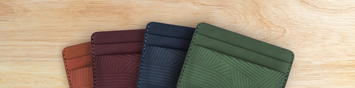 Green, navy, burgundy, and brown Texture Collection Half Wallets.