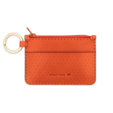 Orange leather Zip Wallet, zipper, perforation, hand-pressed Woolly Made logo, brass hardware.